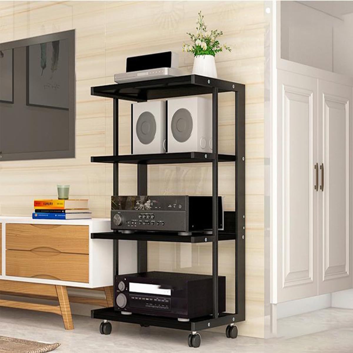 JDPYURV Heavy Duty Media Stand with Drawer & Wheels