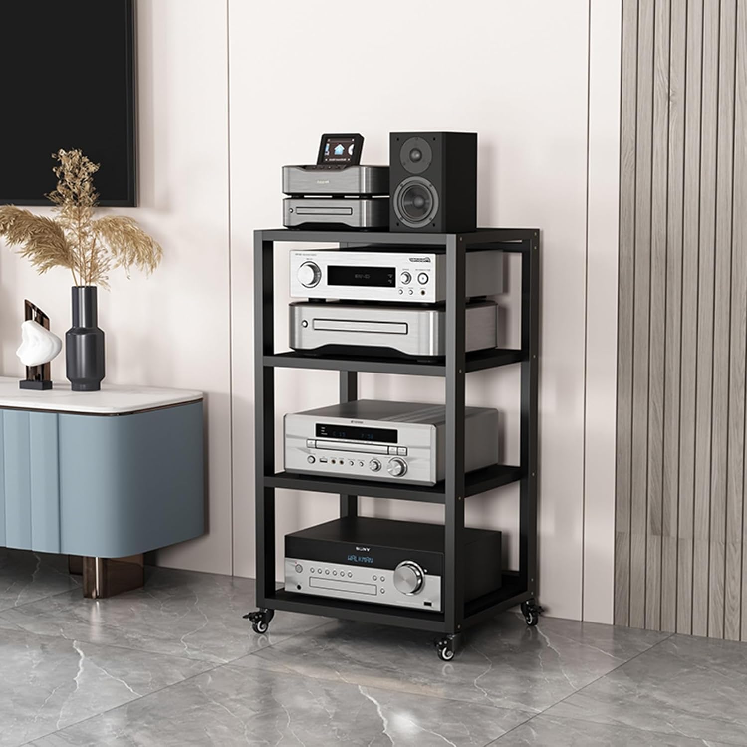 UYCVT Movable Media Stand Movable Av Media Stand Cd Player Stand Entertainment Audio Rack Tower-A-4 Tier-55x50x100cm