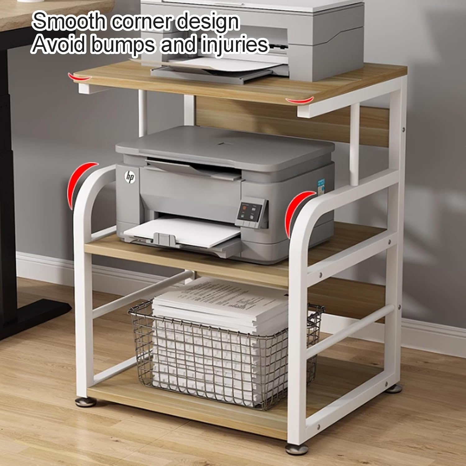 SRDCAIM AV Media Stand Multifunctional Audio-Video Shelving Printer Rack Stereo Stand Audio Tower Media Console Portable Large Stereo Cabinet for Office Bedroom Recording Room(White Yellow)