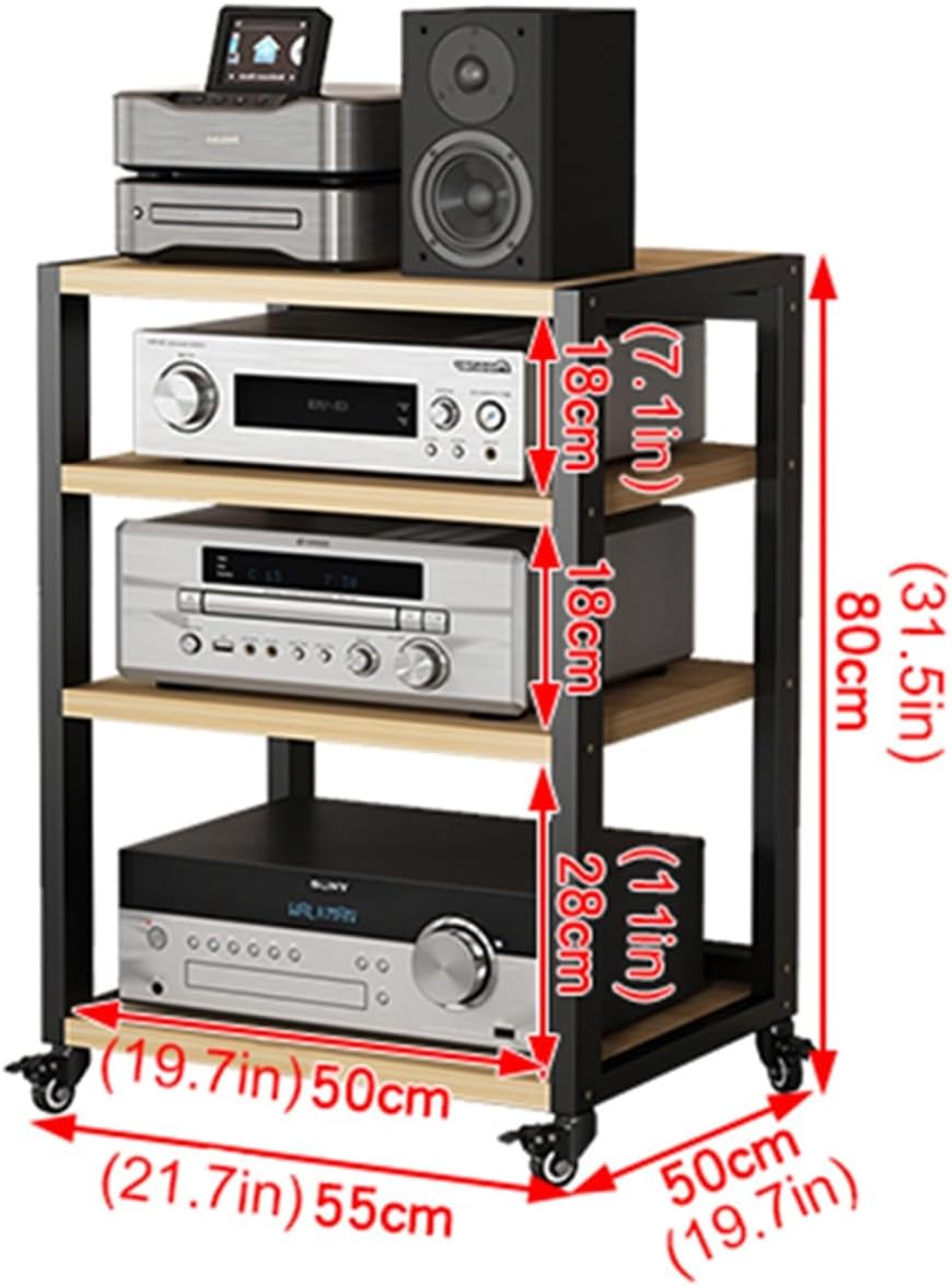 4-Tier AV Media Player Stand Movable Wooden Corner Shelf Entertainment Stereo Component Storage Cabinet CD Rack Audio Tower for Home/Office/DJ/Theater