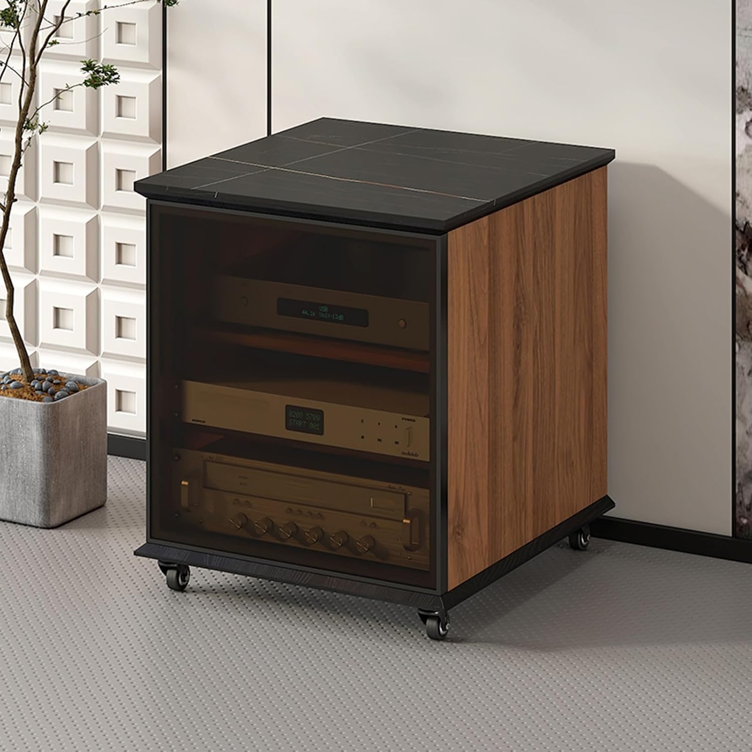 YITAYMLI AV Stereo Media Solid Wood Storage Cabinet Adjustable Shelves