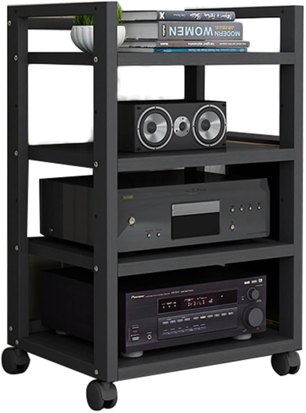 YLQFGUVWK 4 Tier AV Media Stand Corner Shelf Wooden Corner Shelf Component Cabinet Stereo Rack Audio Tower With Height Adjustable Wooden Stand For Audio Video/DJ/Theater(Color-2)