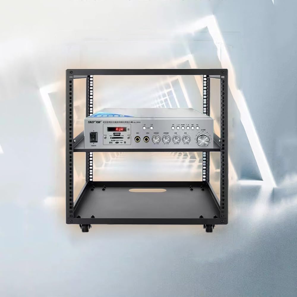 TAJMDGW Movable HiFi Audio Rack Tower Media Stand Adjustable Stereo Components Cabine Open Media Console Floor-Standing AV Shelf Organizer with Wheels(H 56CM)