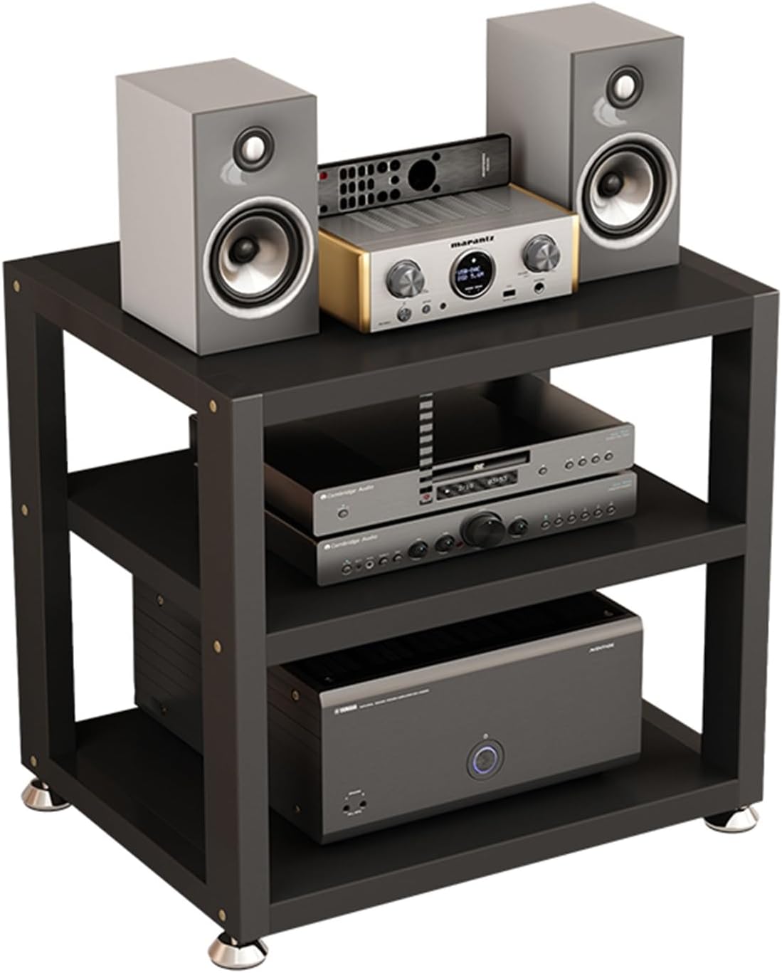 3/4-Tier Desktop AV Media Stand Corner TV Stand CD Player Stand Stereo Rack Audio Video Components Cabinet with Wooden Shelf for Home/Office/Theater