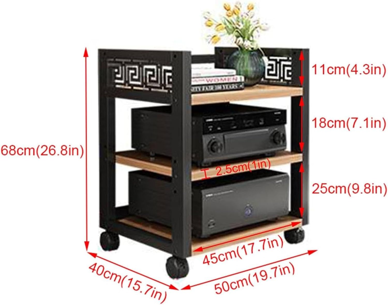 Multifunction 3-Tier AV Media Stand Corner Wooden Corner Component Cabinet Stereo Audio Rack