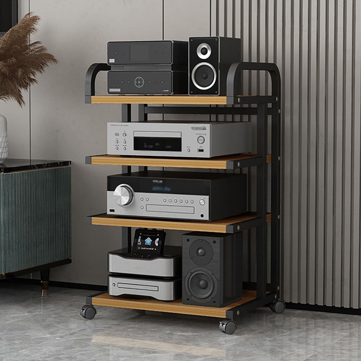 HOFSSI Floor Standing Multi-Purpose Entertainment Stand Movable Audio Stand Media Player Stand for Home/Office/Audio Video/DJ/Theater 3/4/5 Tier Open Storage Rack (Size : 4 Tier 50x40x85.5cm)