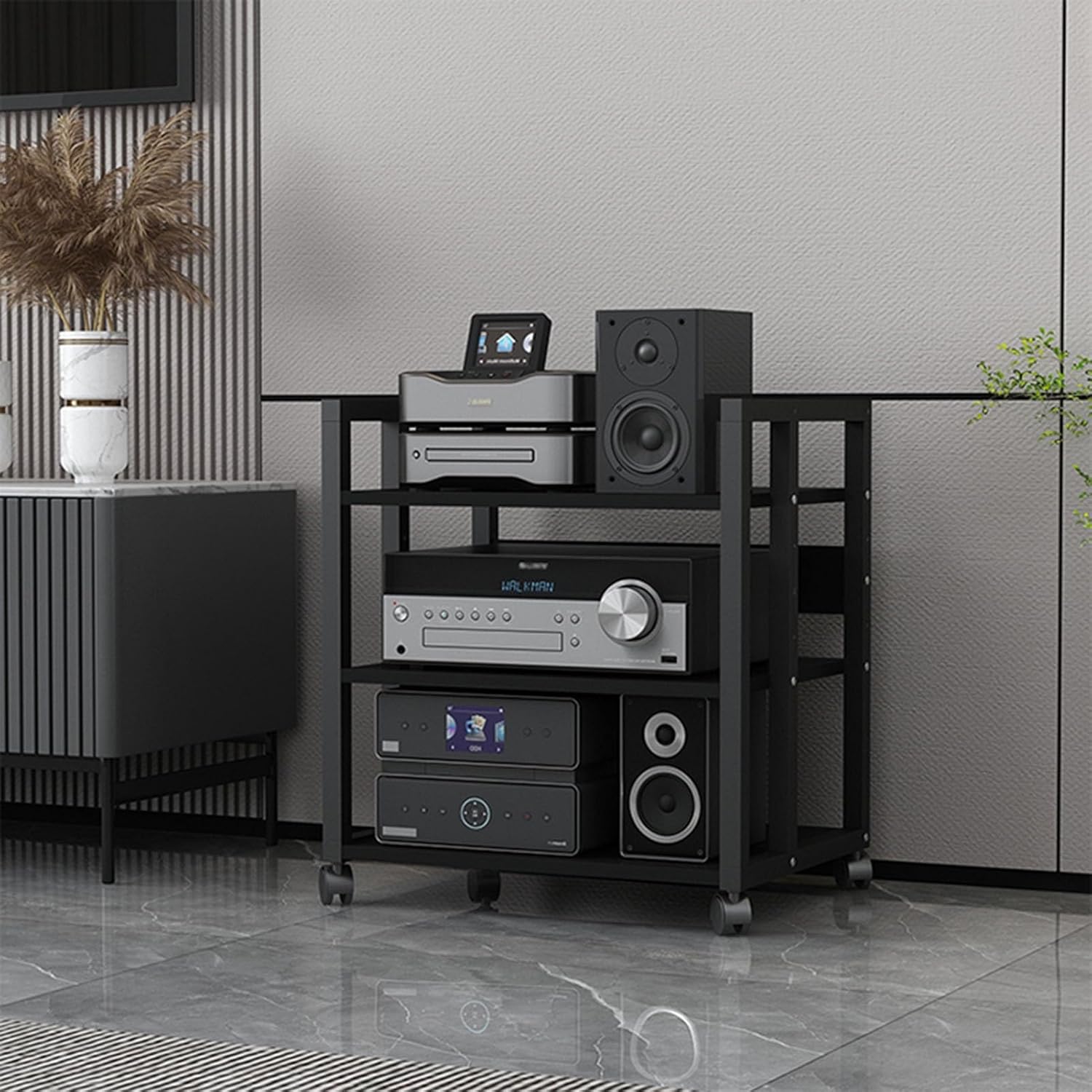 UYCVT Movable Media Stand 3/4/5/6-Tier Movable Media Stand Cd Player Stand Audio Rack Tower Av Cabinet-3 Tier