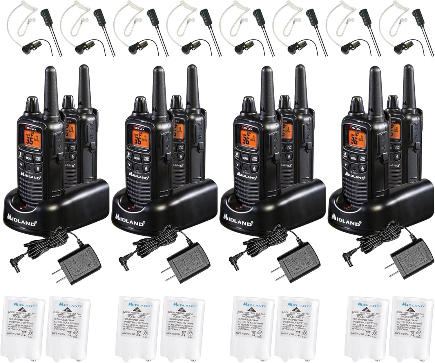 Midland LXT600BBX4 FRS Business Walkie Talkies - Long Range 36-Channel Two-Way Radios with Headsets and Charging Base