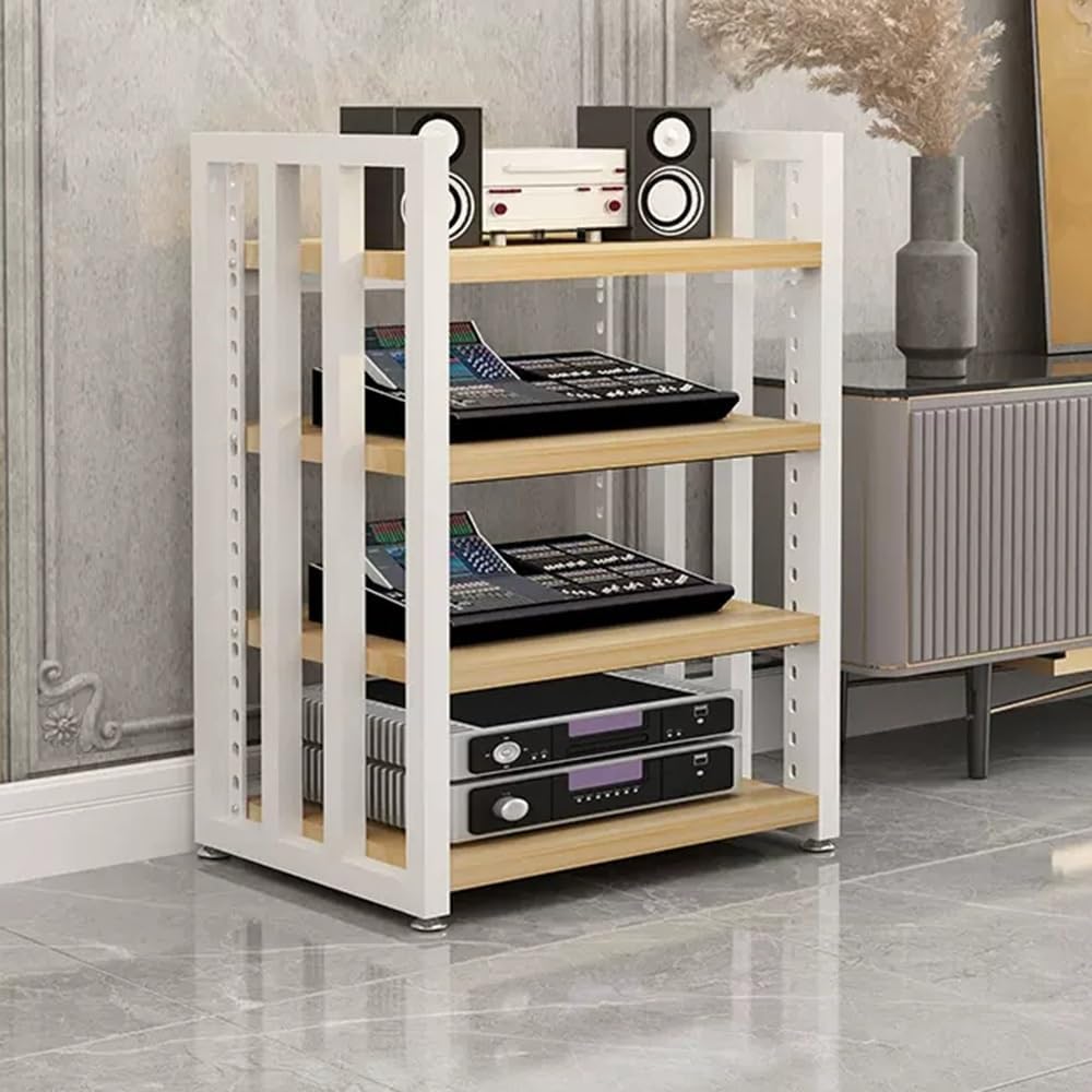 NILZA AV Media Stand 4-Tier Audio Rack Corner Shelf Audio/Video Component Cabinet Stereo Rack Audio Tower Adjustable Media Storage Shelves - 26in(Walnut)