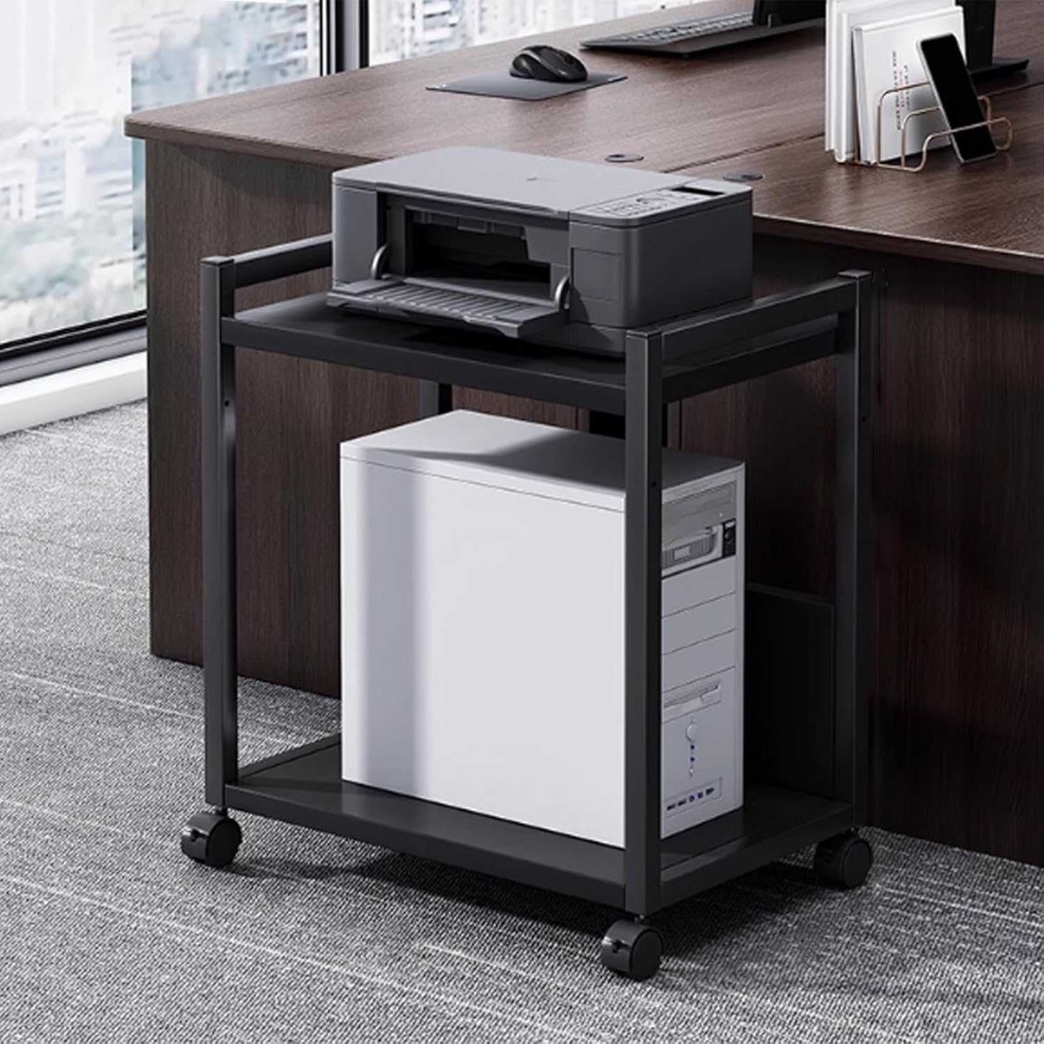 2-Tier Movable Media Storage Cabinet with 4 Wheels