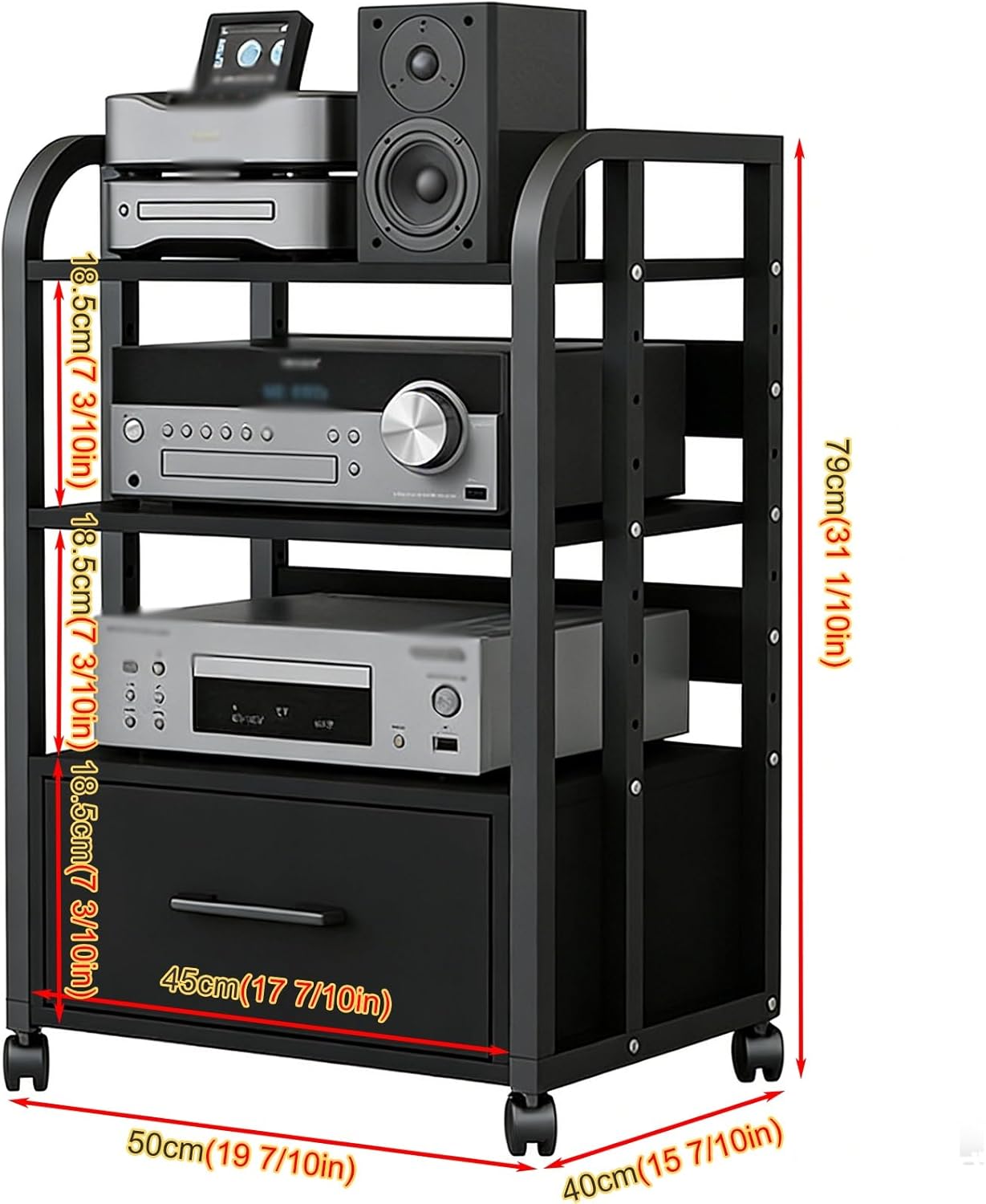 YLLFFLL Stereo Rack System Cabinet with Drawers and Wheels