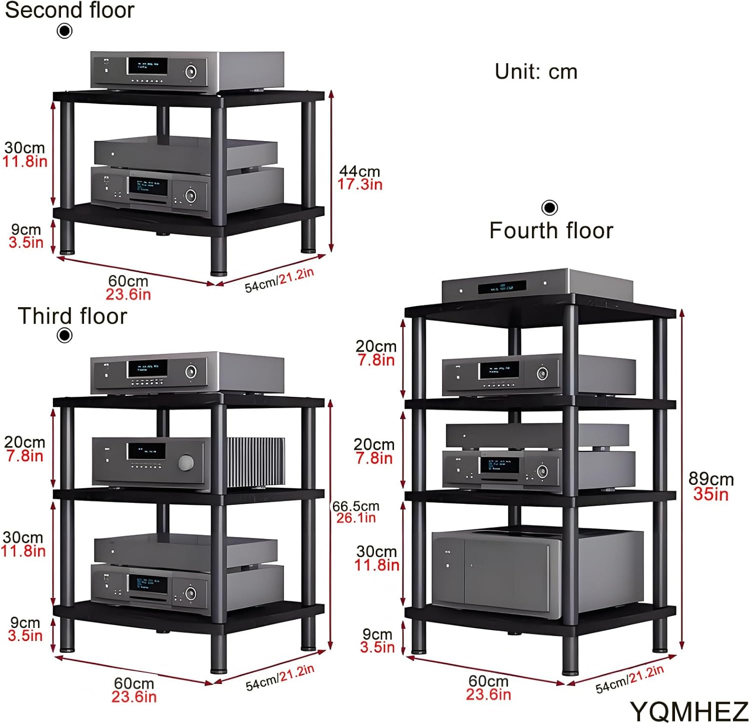 4-Tier Movable AV Media Stand