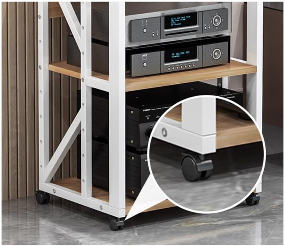 BIUBPW 3 4 5 Tier Shelf Open Audio Stand DVD CD Player Stand Wooden Media Stand