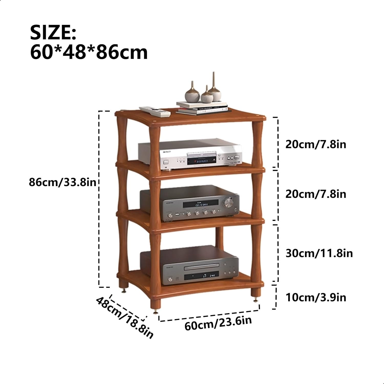 Fakednss 4 Tier AV Wooden Media Stand - Solid Wood Media Storage Shelves