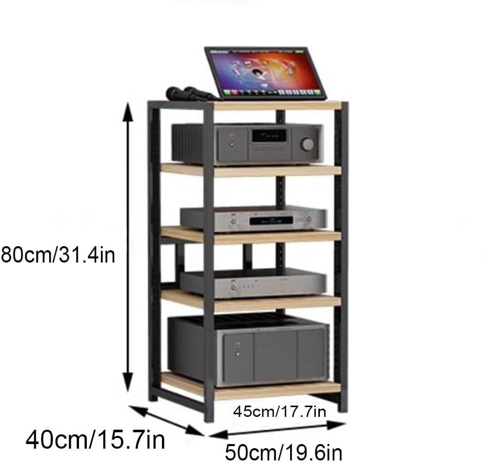 BIUBPW 5 Tier Professional Audio Rack AV Media Stand Height Adjustable CD Player Stand Stereo Component Audio Amplifier Media Storage Cabinet(Natural)