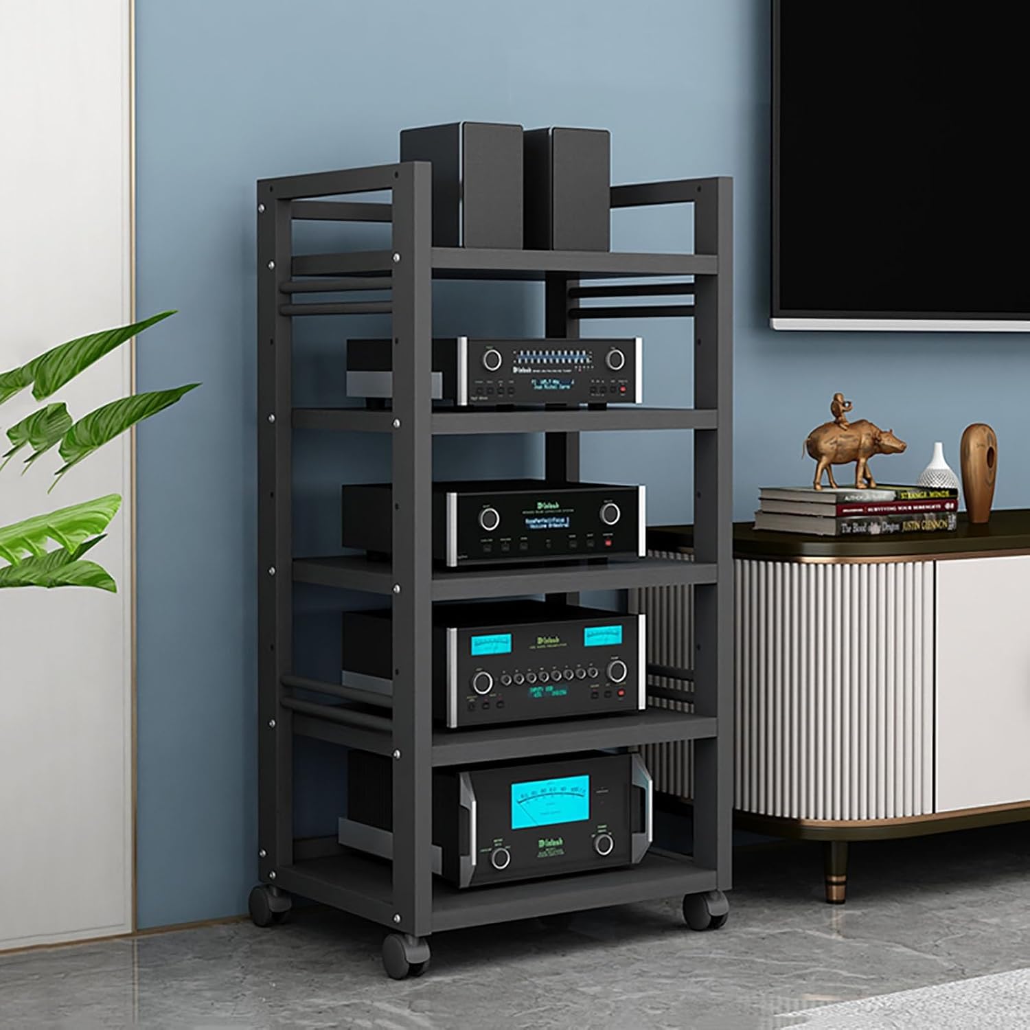 5-Tier AV Media Stand Stand Component Cabinet with Height Adjustables Storage Rack