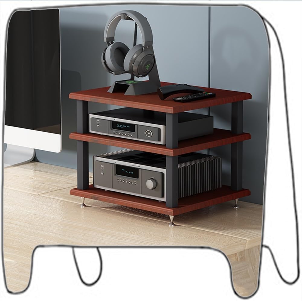 ZYXQQJ AV Storage Cabinet 2 3 4 Tier Movable HiFi Rack CD Player Stand Audio Tower Wooden Shelves Home Corner Media Center(Teak