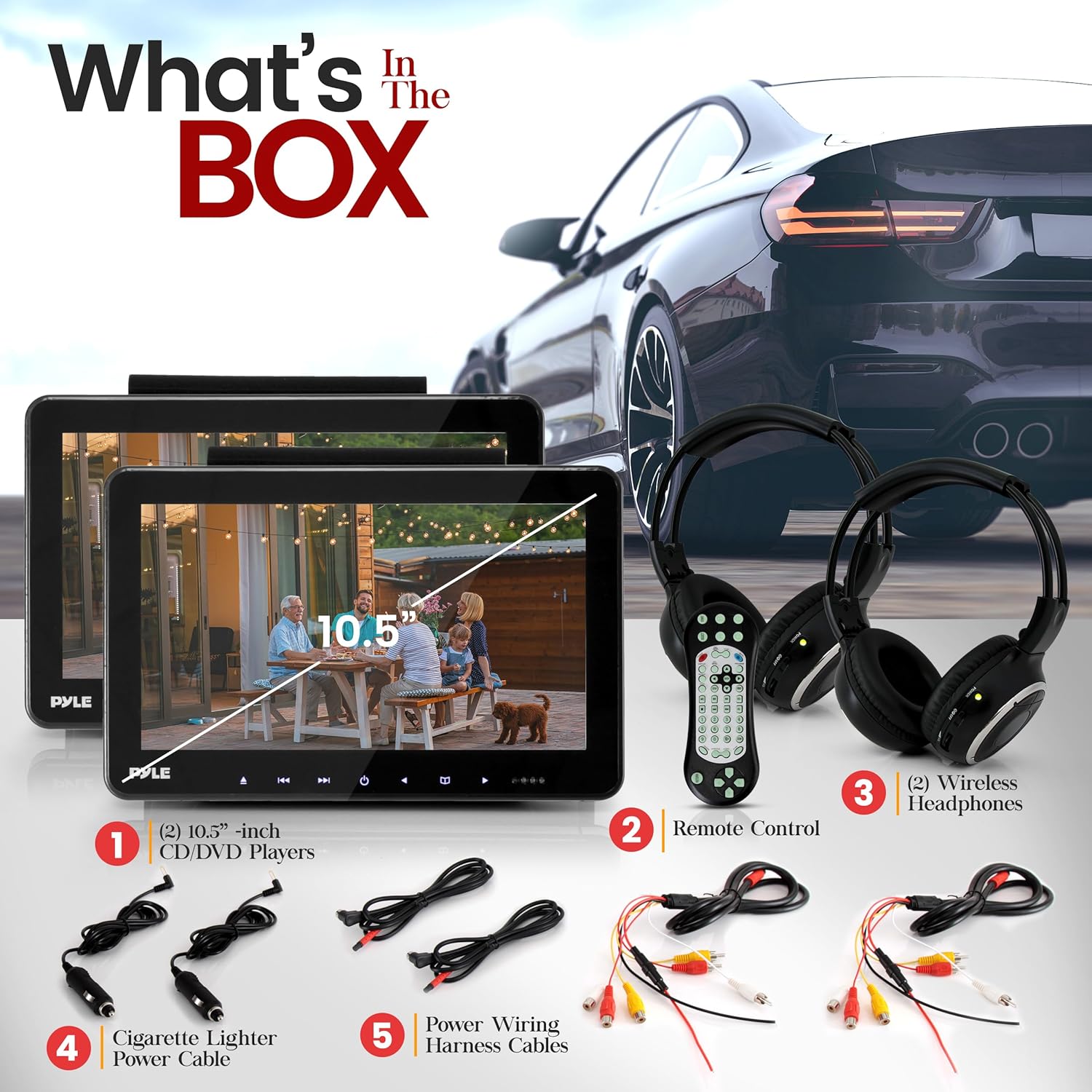 Pyle Universal Dual Vehicle Headrest Monitor - 10.5 Multimedia CD and DVD Player Audio Entertainment w/ Stereo Speaker