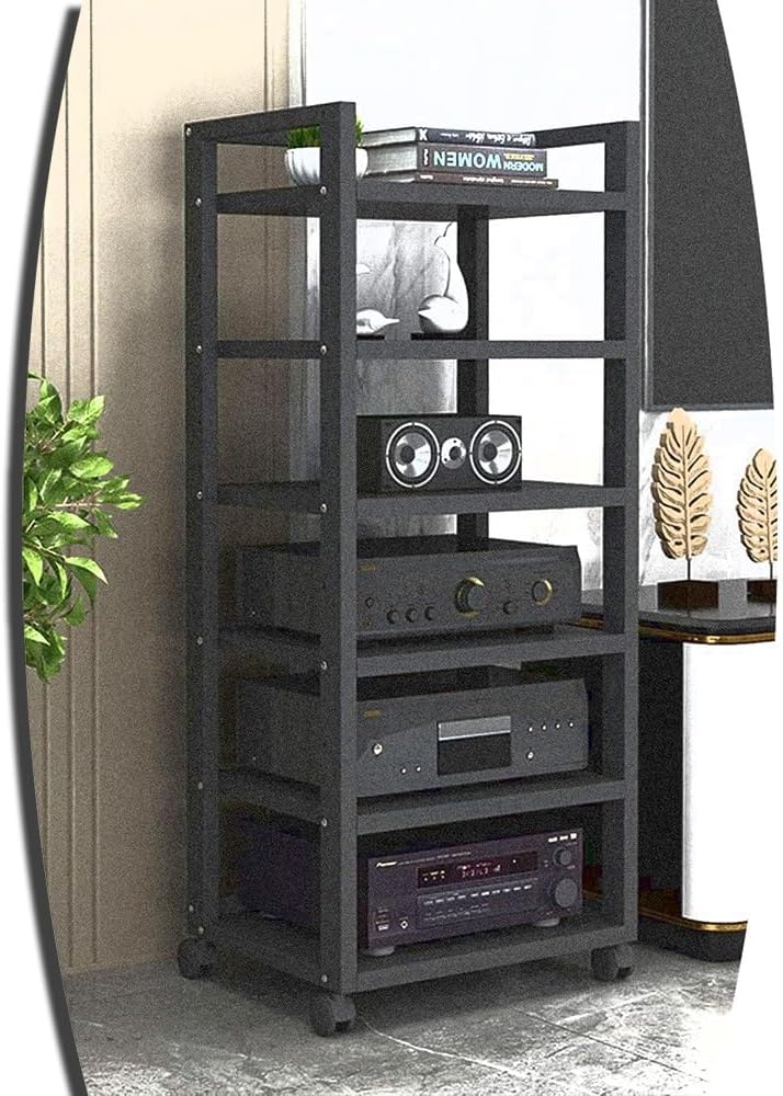 BIUBPW 6Tier Audio Video Rack Movable Media Stand Floor-Standing Stereo Component Storage CD Player Stand Industrial Stereo Rack Audio Tower for Office Theater(Black)
