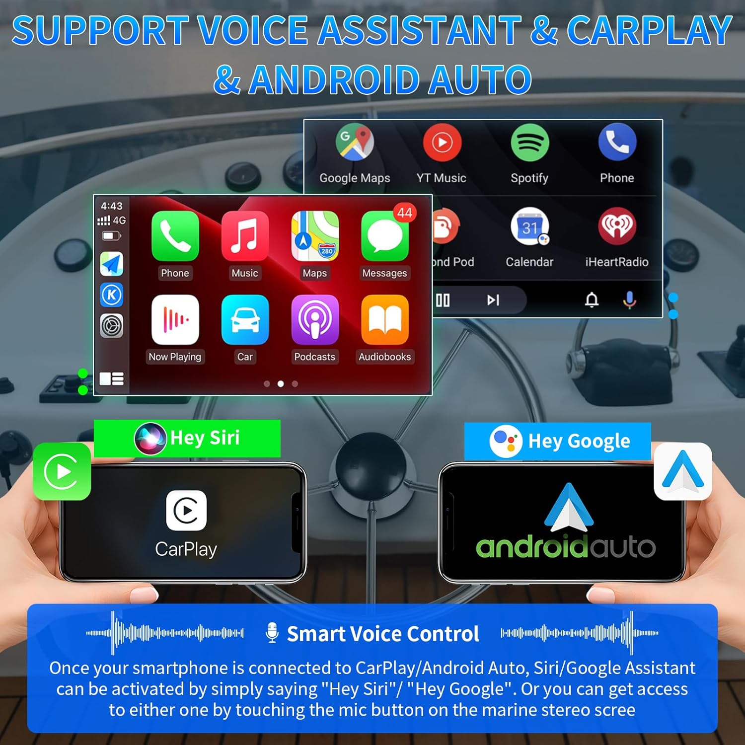 Geloo 2025 Upgraded Marine Stereo with Wireless CarPlay and Android Auto