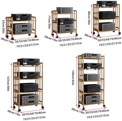 Height-Adjustable AV Media Stand with Wheels - 2/3/4/5 Tier Audio Rack for Home Theater & Office
