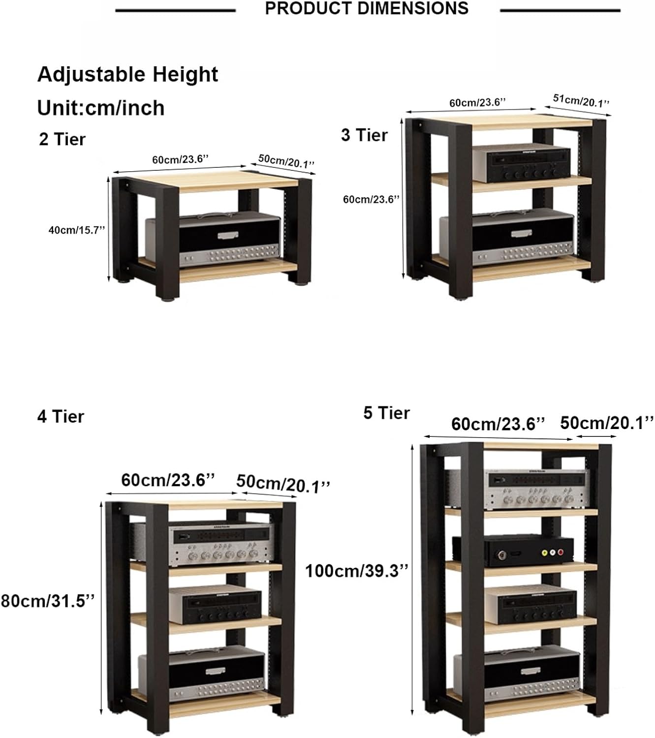 XMFBSY Medios AV Media Stand Adjustable Media Storage Shelves CD Record Player Stereo Component Rack Cabinet Modern Audio Rack Tower Compatible with Home Studio Organizer(White