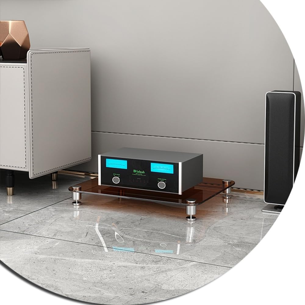 KGPGNYMYHA 4-Tier Glass Media Stand Audio Video Media Center Stereo Cabinet Audio Rack Tower Record Player Display Stand For Living Room Music Studio(Brown