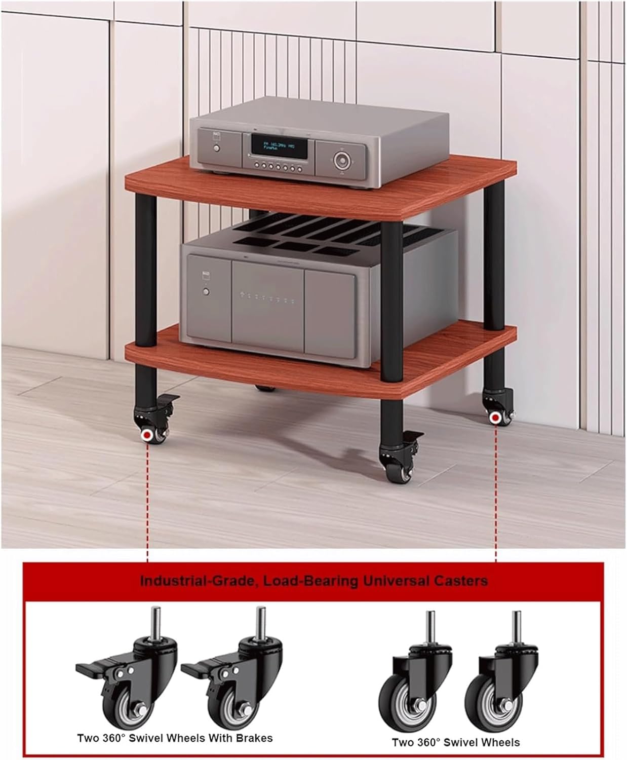 PZEOB AV Media Player Stand Media Stand with Wheels 2/3/4Tier Audio Rack Tower