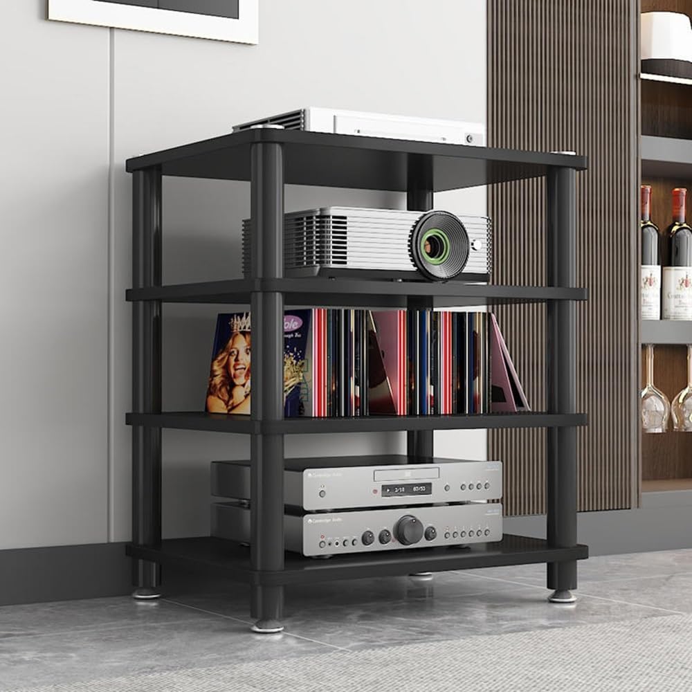 BIUBPW Retro AV Media Stand 4-Tier Corner Stereo Cabinet Open Storage for Entertainment Stereo Component