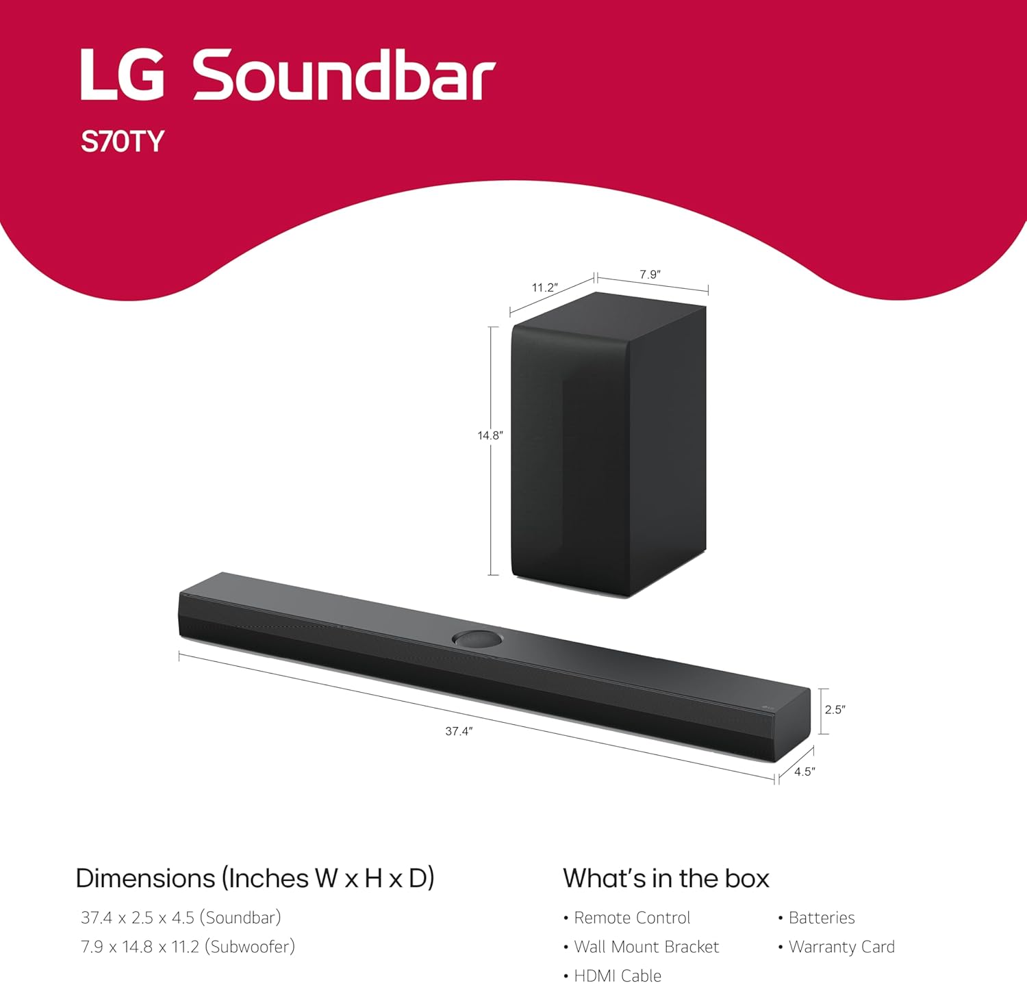 LG S70TY 3.1.1-Channel QNED TV Matching Soundbar