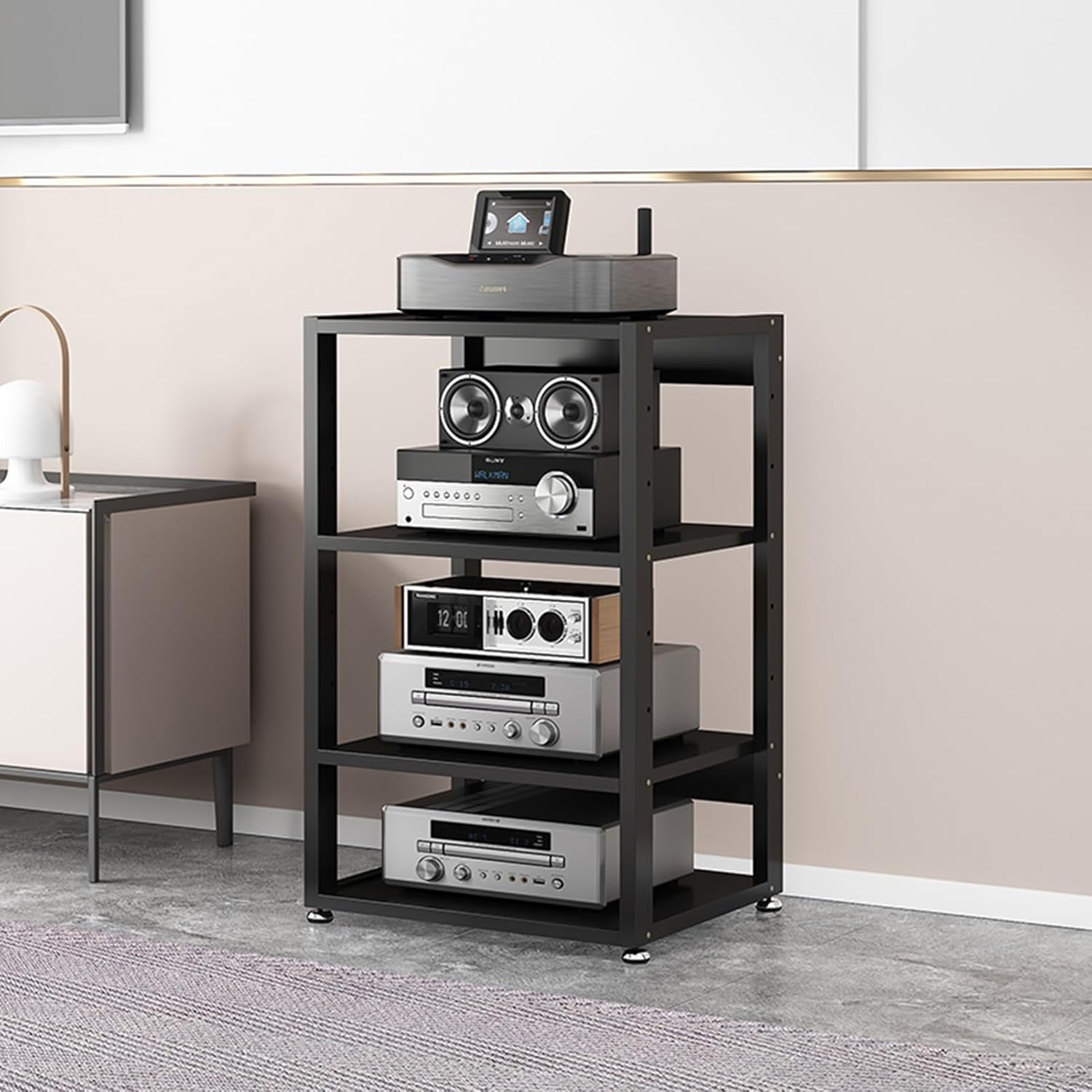 UYCVT Movable Media Stand Av Media Stand Cabinet Floor-Standing Audio Rack Cd Player Stand Home Corner Tv Stand Stereo Components Cabinet-A-4 Tier-55X40X90CM