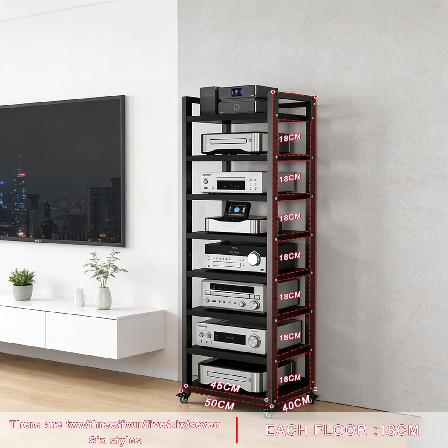 saun 8-Tier Audio Rack Tower