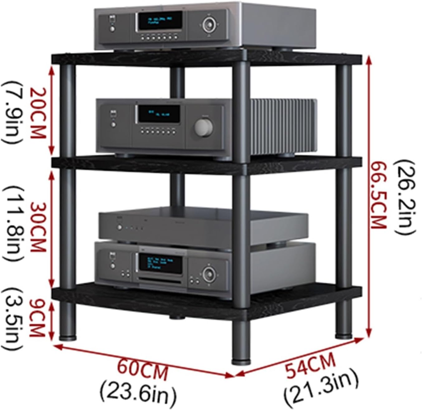 SDdPulse 2/3/4-Tier AV Media Stand Cabinet Floor-Standing Audio Rack Tower CD Player Stand Corner TV Stand Stereo Components Cabinet with Wooden Shelf for Home/Office/Theater
