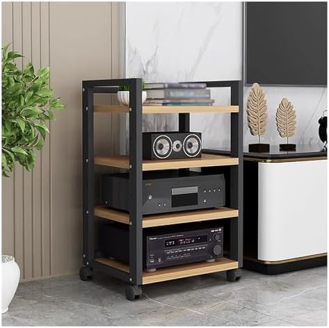 UYCVT Heavy-Duty Media Storage Cabinet for Living Room Adjustable Stereo Stand with Wheels Home Audio Video Equipment Rack Black Floor-Standing Component Holder-Black-#2-4 Tier