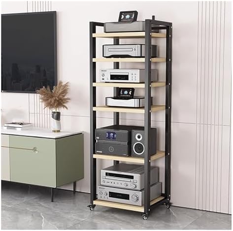 Adjustable Audio Rack Shelf - Mobile Media Cabinet on Wheels for Small Spaces