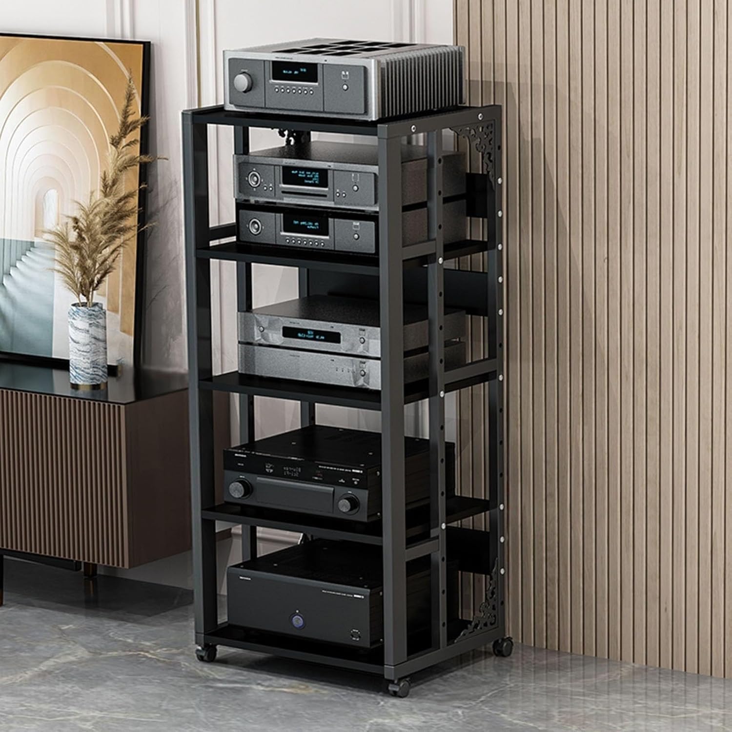 UYCVT Movable Media Stand Multi-Function Movable Audio Video Storage Cart Cd Player Media Stand Amplifier Rack-Black - C-5 Tier