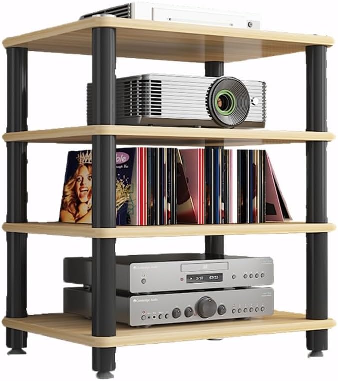 PPOIUYK Retro AV Media Stand 4-Tier Corner Stereo Cabinet Open Storage for Entertainment Stereo Component