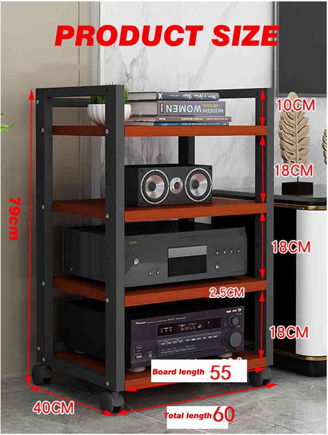 YLQFGUVWK 4 Layer AV Media Stand Corner Stand Wooden Corner Stand Component Cabinet Stereo Rack Audio Tower with Height Adjustable Wooden Shelves for Home/Office/Theater(Color-2)