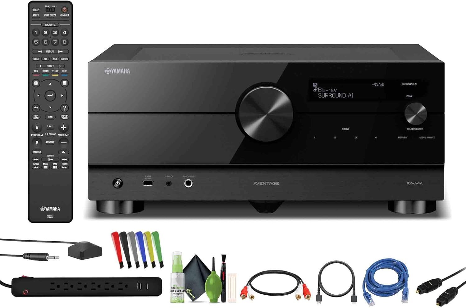 Yamaha RX-A4A AVENTAGE 7.2-Channel Surround Sound Network AV Receiver MusicCast Built-in Wi-Fi and Bluetooth Streaming Home Theater System Bundle with Accessories