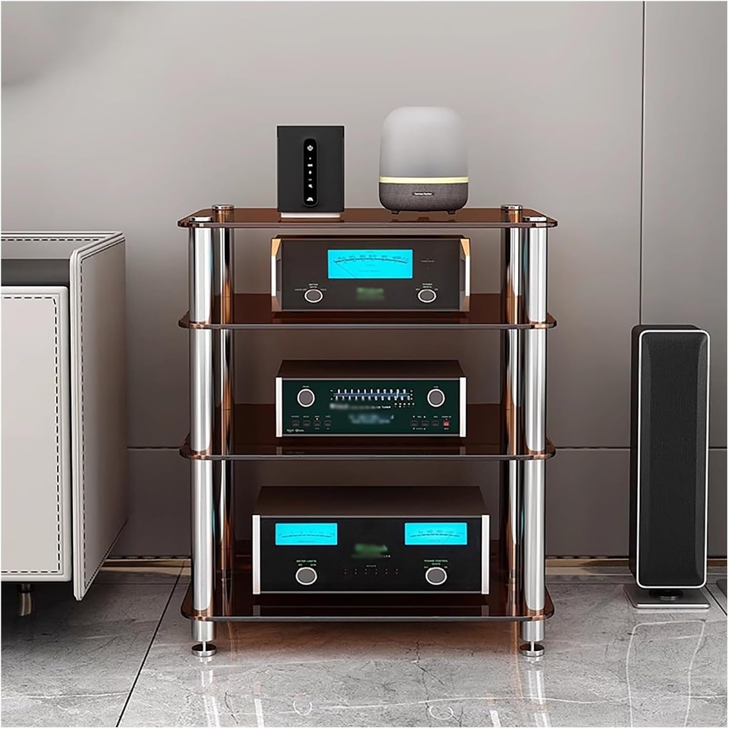 YLLFFLL 1/2/3/4-tier Media Stand Audio/Video Component Cabinet with Glass Shelf