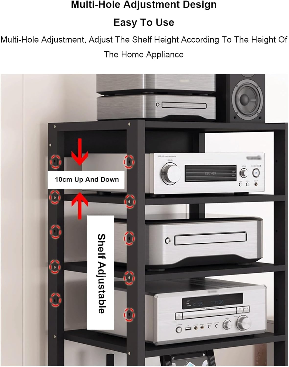 XMFBSY Medios AV Media Stand with Wheels Adjustable Audio-Video Shelving Open Record Player Stereo Cabinet Modern Audio Rack Tower for Home Office Theater Organizer(5 Tier)