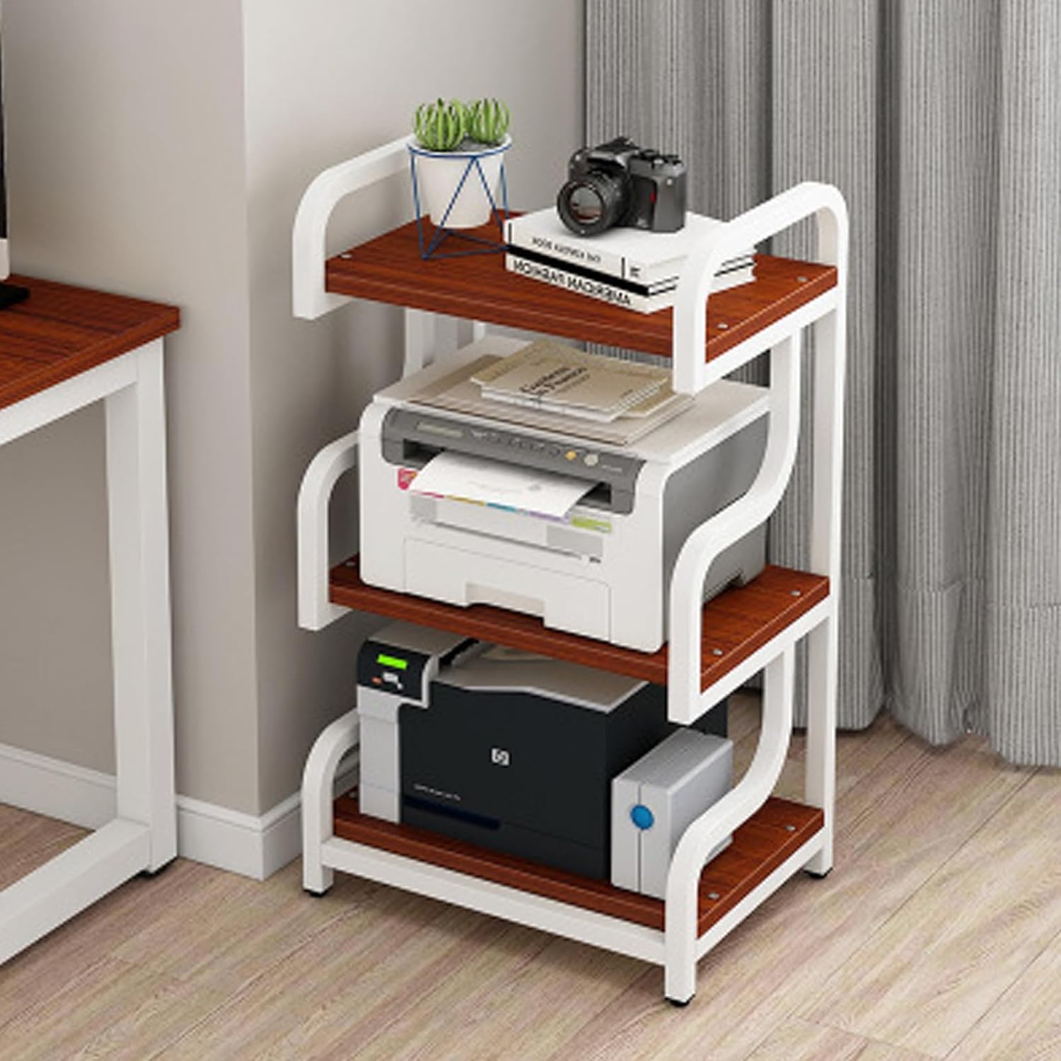 Media Stand 3-Tier Removable AV Media Stand/Video Component Cabinet Wooden Corner Frame Stereo Audio Rack Stand Tower for Home/Office Printer Stand