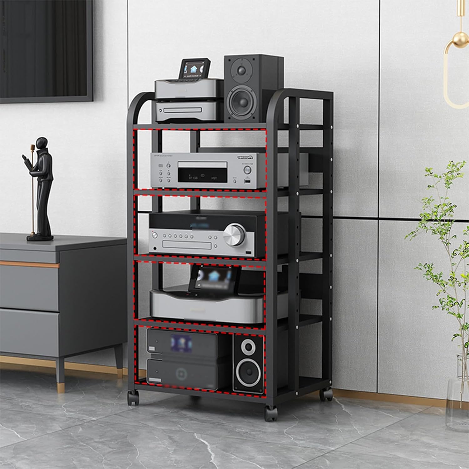 YLQFGUVWK Media Storage Cabinet Record Player Stand 5 Layer Wooden Shelves for Av Amplifier/Turntable/skybox/Xbox One/Printer