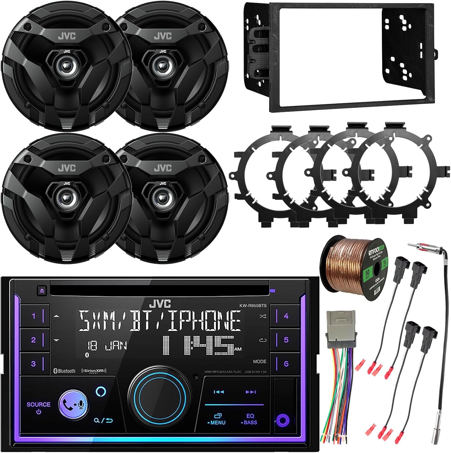 JVC KW-R950BTS Double-DIN Bluetooth USB/AUX CD Player AM/FM Radio Stereo Receiver W/Install Kit