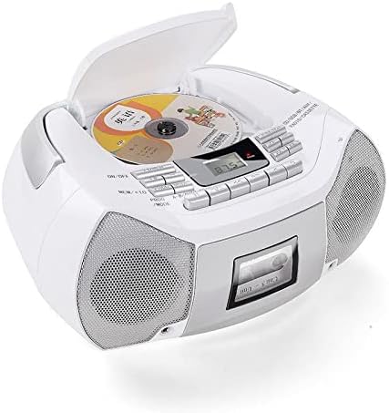 Portable Top Loading CD Boombox with AM/FM Stereo Radio in White | CD-R/CD-RW/MP3 Compatible | LCD Display | AUX USB Input AC/Battery Powered