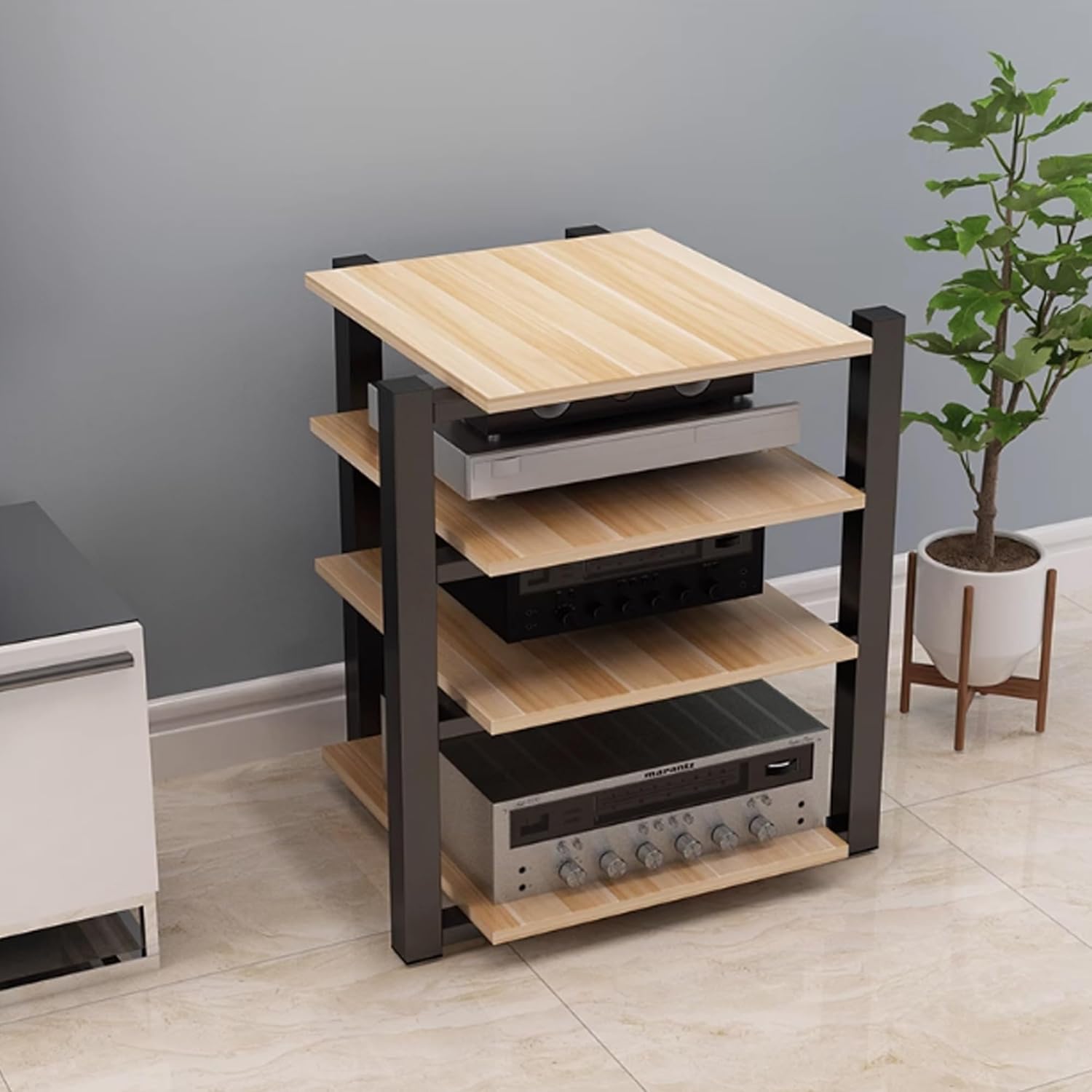 OVOGGPAN 2/3/4 Tier Audio Rack AV Media Stand audio-video shelving Media Audio Tower Cabinet for Entertainment Stereo Racks Component Storage and Collection Display(Black Walnut