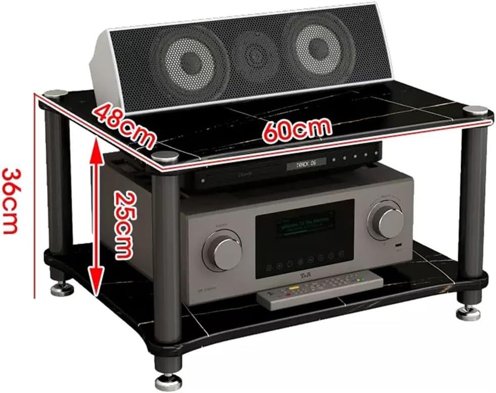 NILZA DVD Players Stand AV Cabinet Media Stereo Stand Components Cabinet Storage Shelf Black Marble Vein Audio Tower Audio/Video Storage Cabinet 2/3/4-Tier(Black