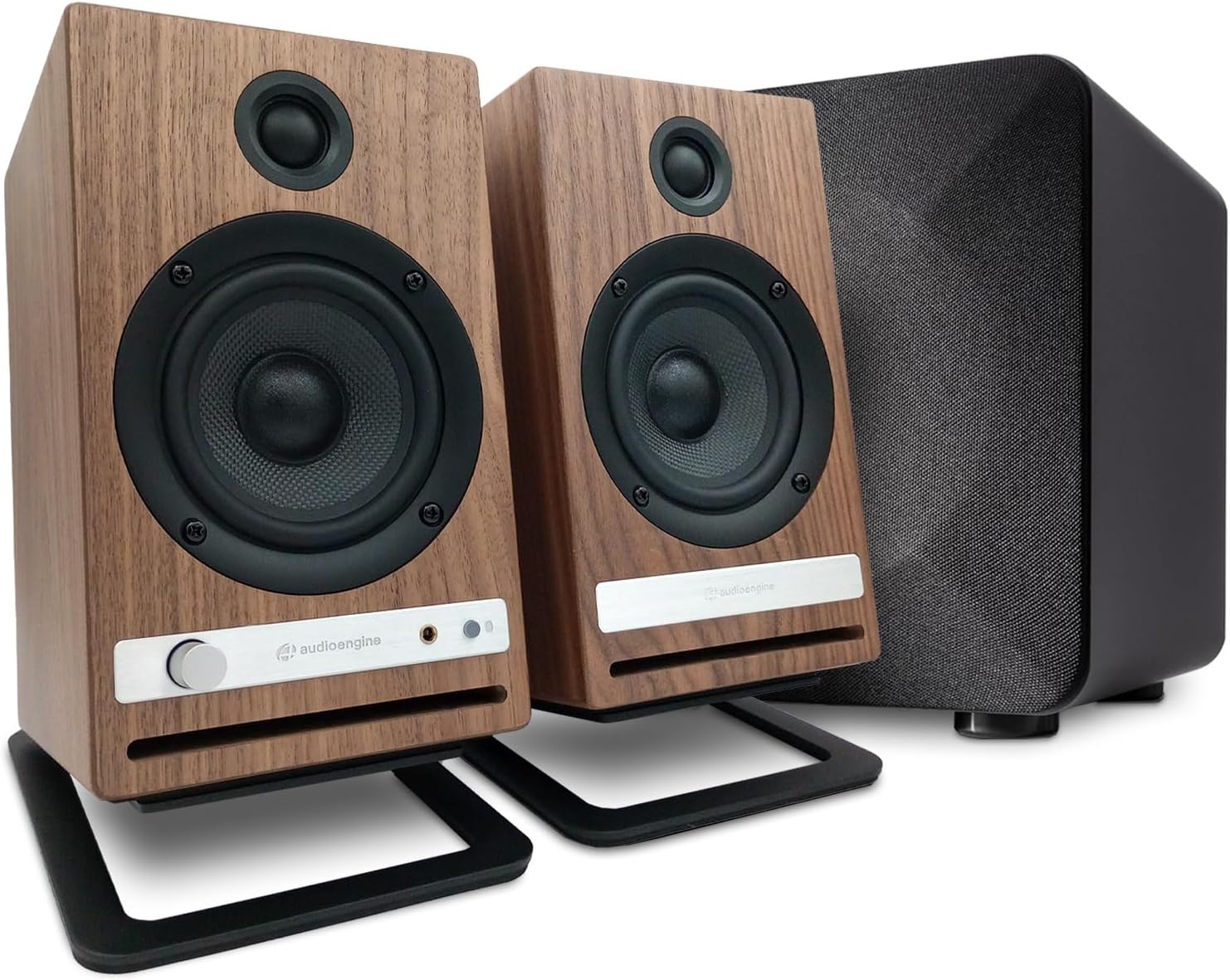 Audioengine HD4 Walnut 120 Watt Bluetooth Bookshelf Speakers with S6 DS2M for Music Gaming Movies Studios Dorms Bedrooms Offices