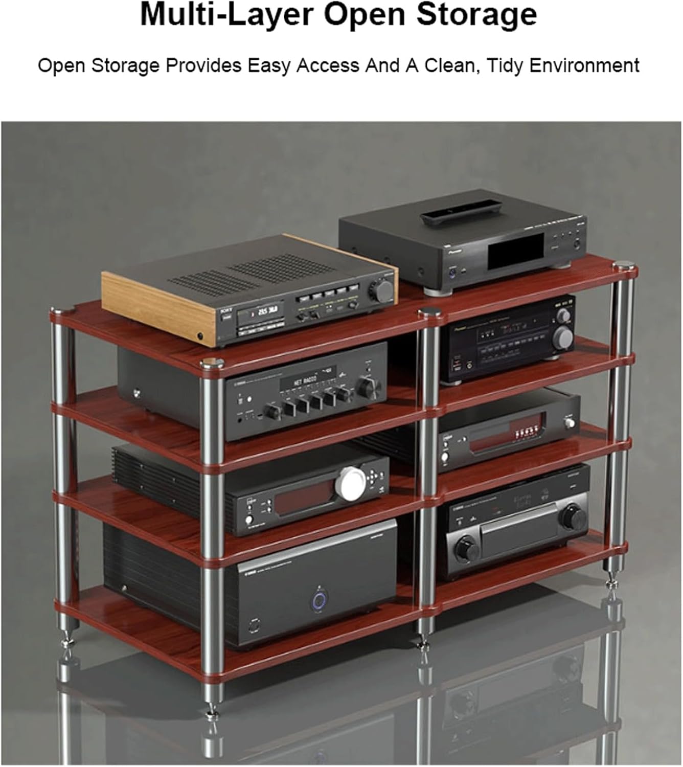 XMFBSY Medios Audio Rack AV Media Stand Modern Audio-Video Cabinet Stereo Component Rack HiFi Stand Wooden Game Console Equipment Shelf for CD Record Player Organizer(Black