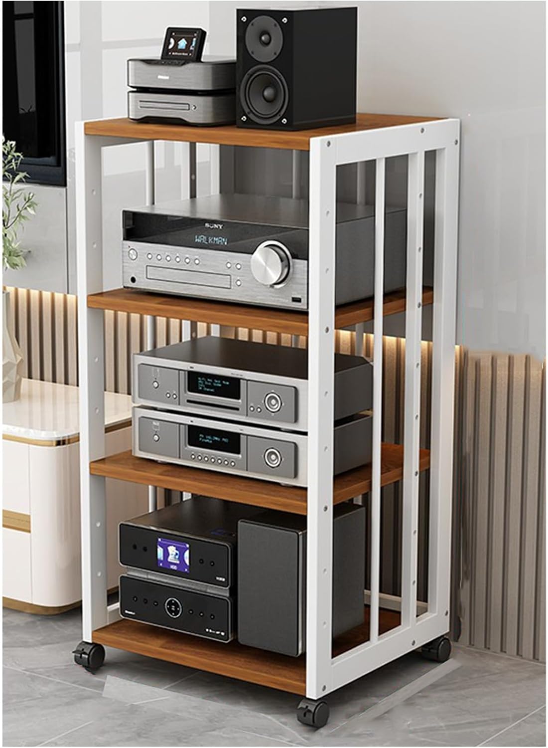 WUHUQN Media Stand 4-Layer Removable Audio Stand Media Player Stand Adjustable Open Storage Rack Floor Standing Shelf Cabinet for Home/Office/Audio Video/DJ/Theater